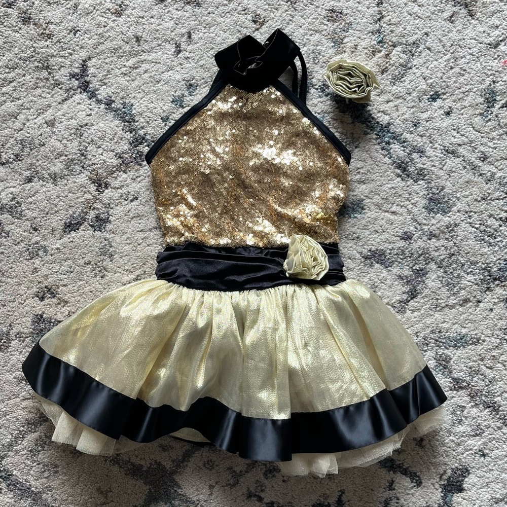 Weissman Gold & Black Sequin Tutu Dance Costume